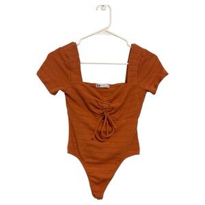 SO Cinched Front Orange Short Sleeve Bodysuit Juniors Size X-Small